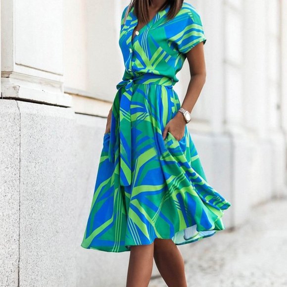 Into You Abstract Print Belted Midi Dress - Picture 1 of 3